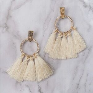 Boho Chic Cream and Gold Tassel Earrings